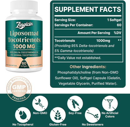 Vitamin E Tocotrienols – Liposomal Tocotrienol Supplement 1000mg – Highly Absorbable Delta and Gamma Tocotrienols for Immune and Antioxidant Support – 120 Softgels