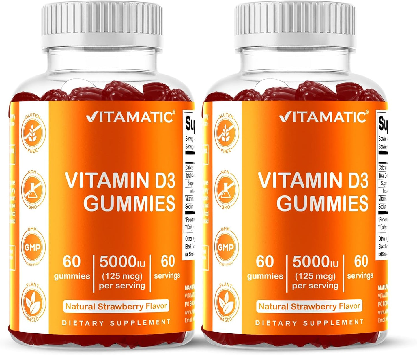 Vitamatic Vitamin D3 Gummies – 5000 IU – 120 Count (Pack of 2) – Strawberry Flavour - görsel 1