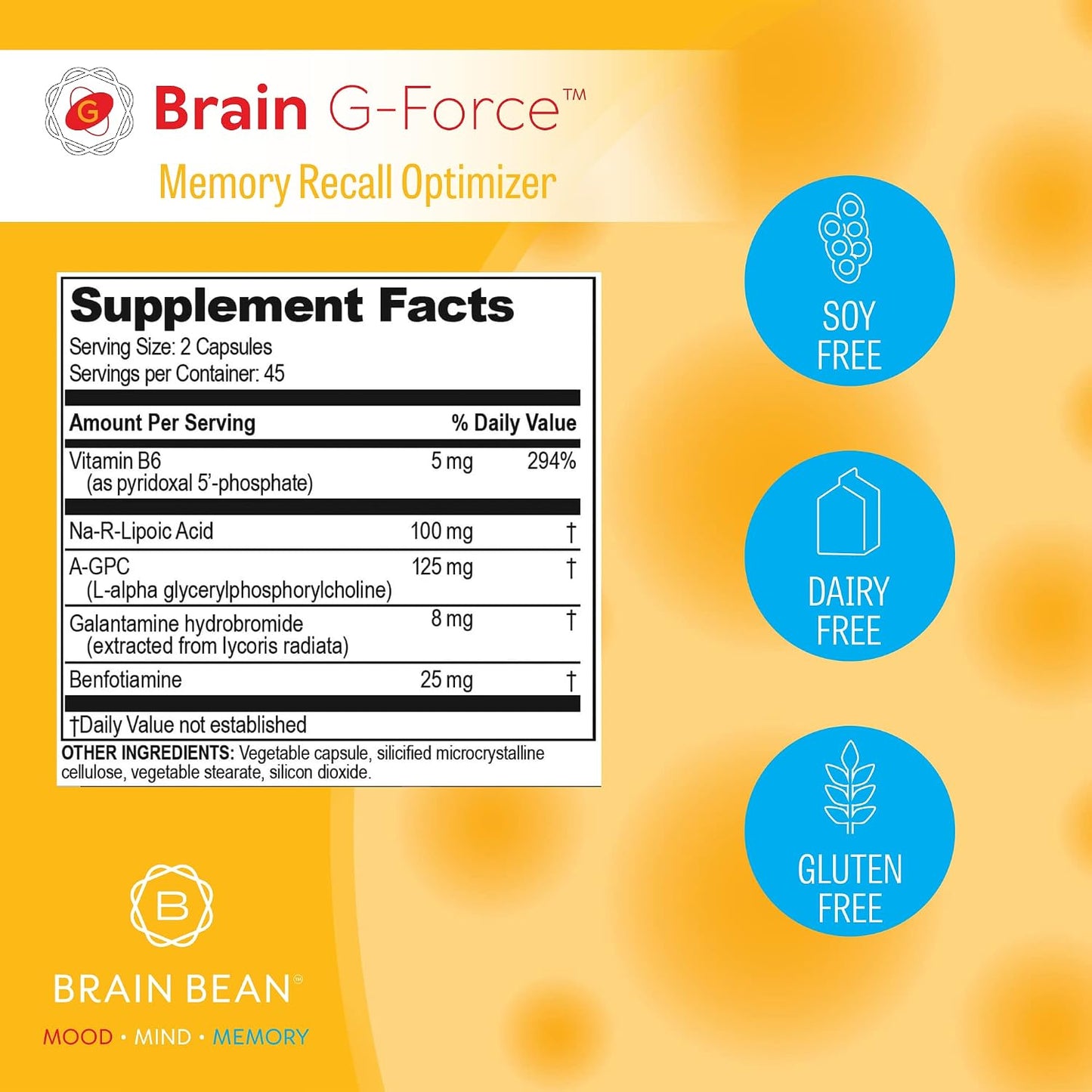 Brain G-Force - Cognitive Support Supplement with Galantamine, A-GPC, and R-Lipoic Acid (45 Servings) - görsel 3