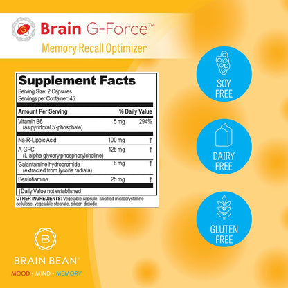 Brain G-Force - Cognitive Support Supplement with Galantamine, A-GPC, and R-Lipoic Acid (45 Servings)