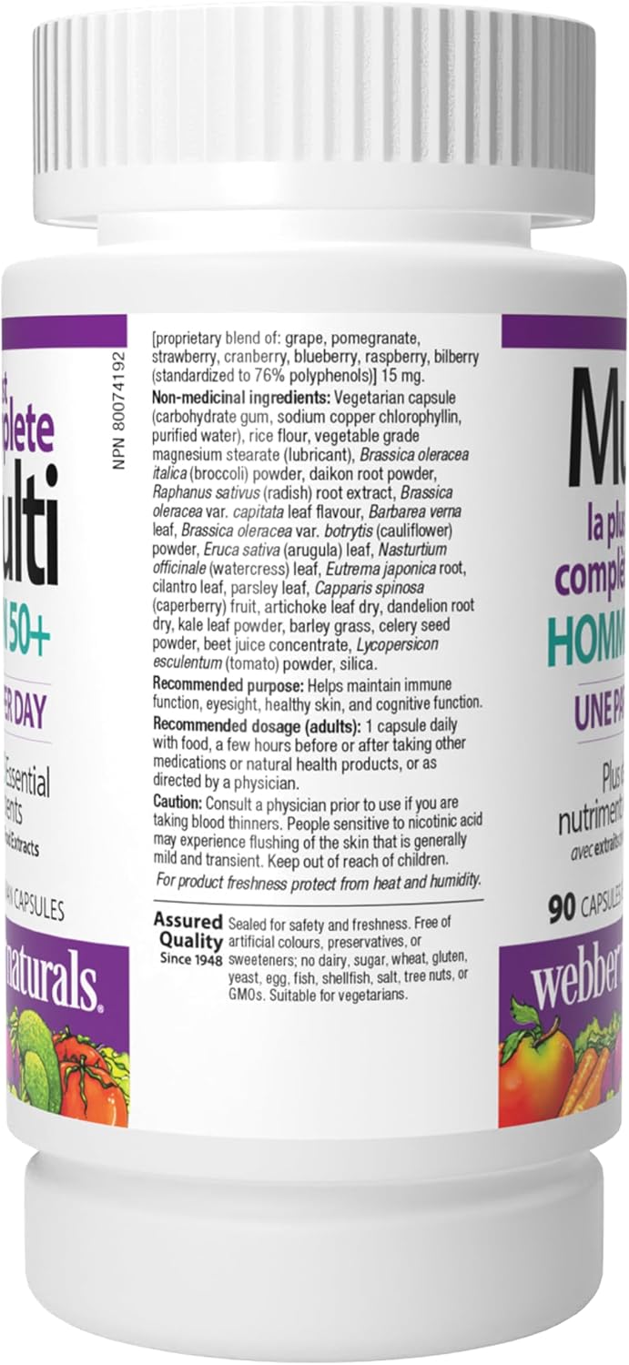 Webber Naturals Men's 50+ Most Complete Multi, 90 Vegetarian Capsules - görsel 9