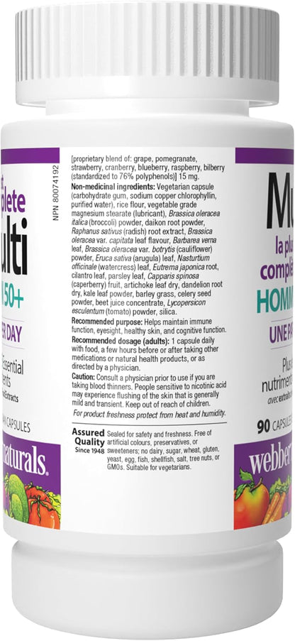 Webber Naturals Men's 50+ Most Complete Multi, 90 Vegetarian Capsules