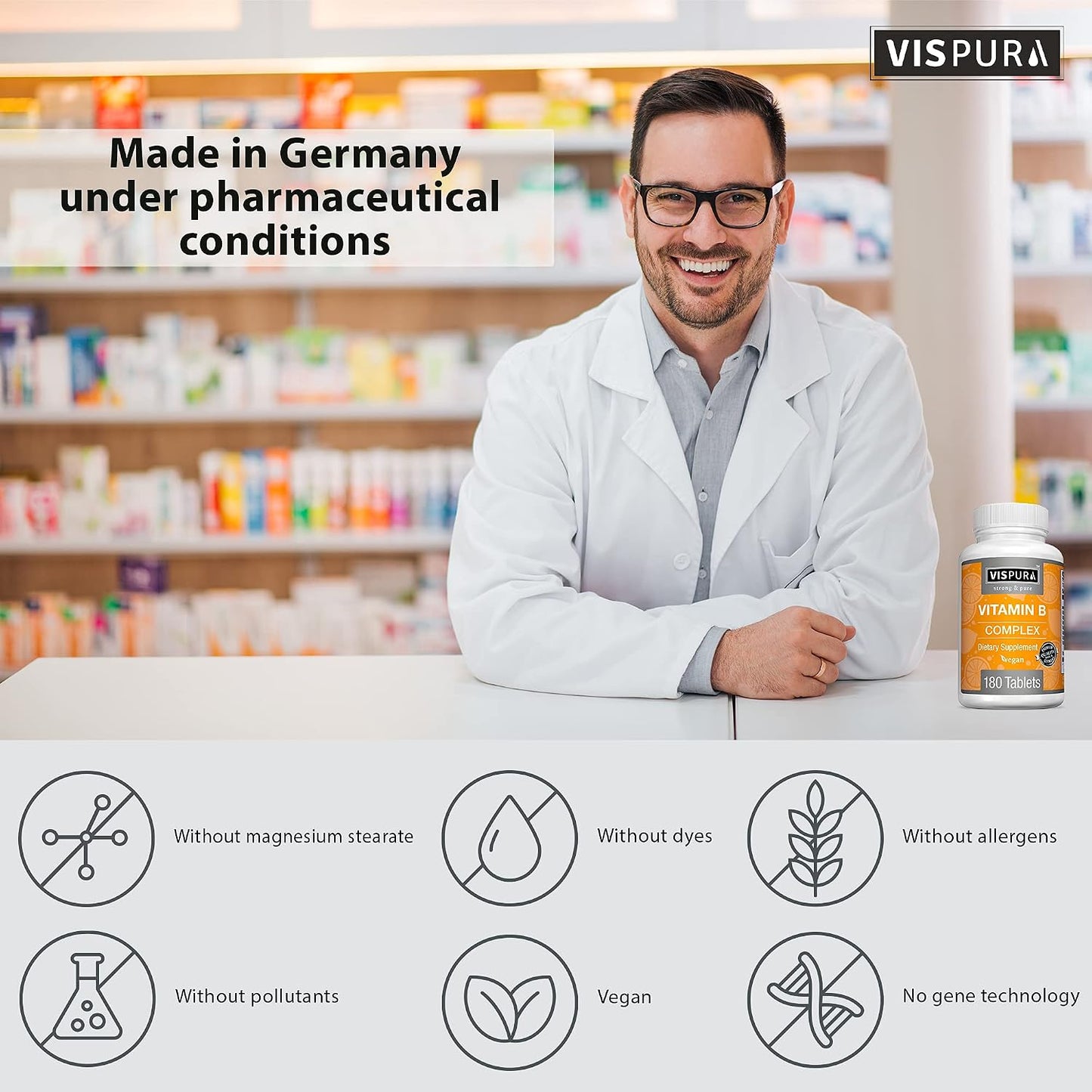 VISPURA Vitamin B-Complex – 180 Vegan Tablets | All B Vitamins for Energy, Stress & Immune Support - görsel 3