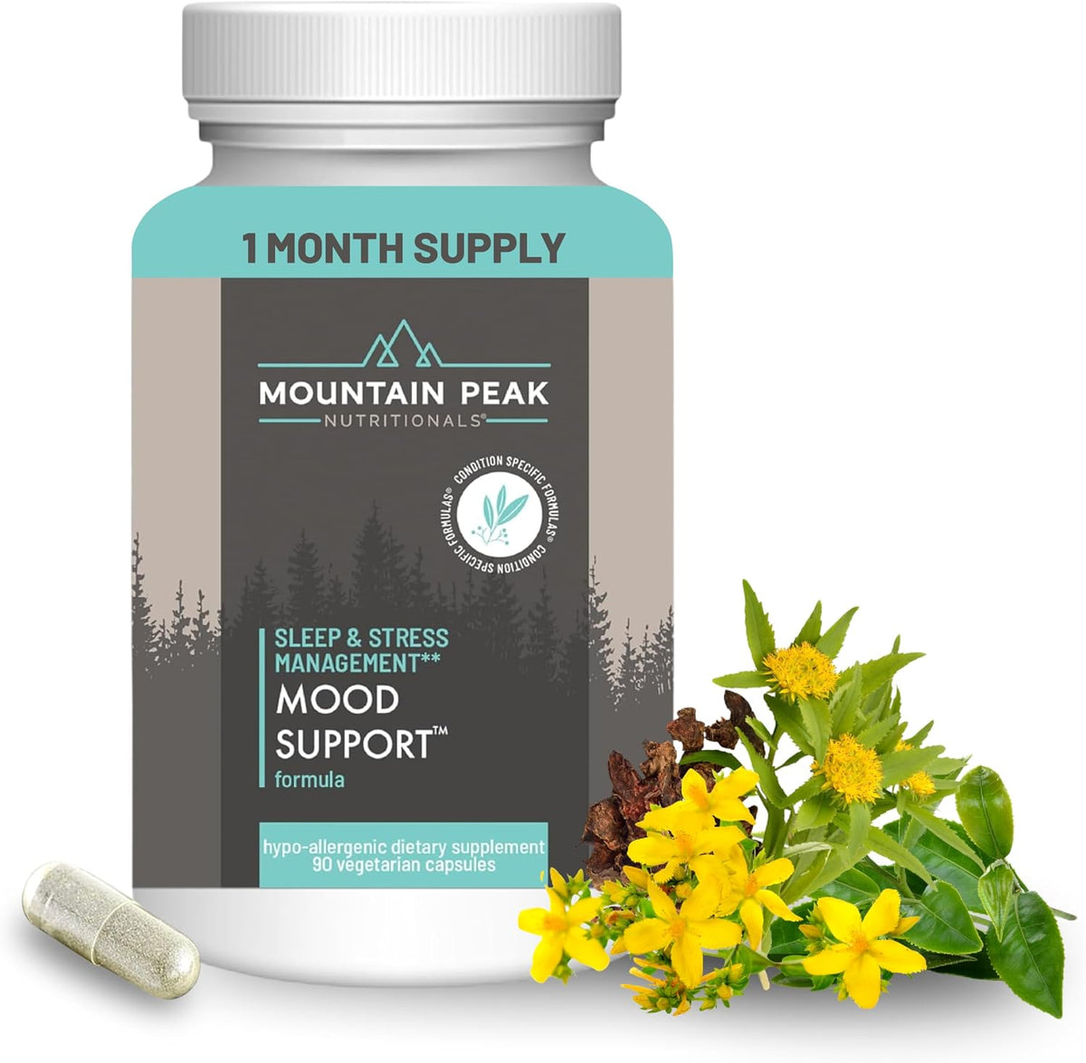 Mountain Peak Nutritionals Mood Support Formula - With 5-HTP and Botanicals - Hypoallergenic Food Supplement (90 Vegetarian Capsules) - görsel 1