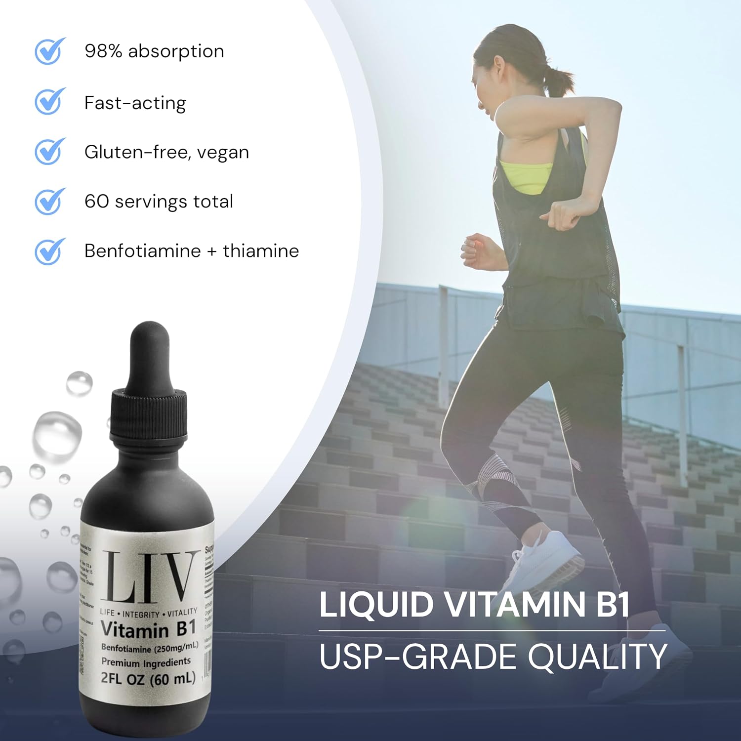 LIV Vitamin B1 Liquid – Thiamine & Benfotiamine Supplement – Fast-Absorbing Liquid Drops – 60 ml - görsel 2