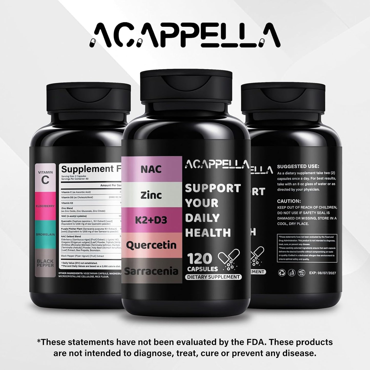 ACAPPELLA N-Acetyl Cysteine Food Supplement with Vitamin D3 K2 Zinc Quercetin – 120 Capsules - görsel 6
