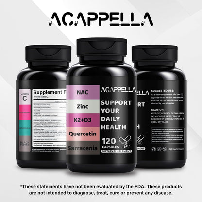 ACAPPELLA N-Acetyl Cysteine Food Supplement with Vitamin D3 K2 Zinc Quercetin – 120 Capsules