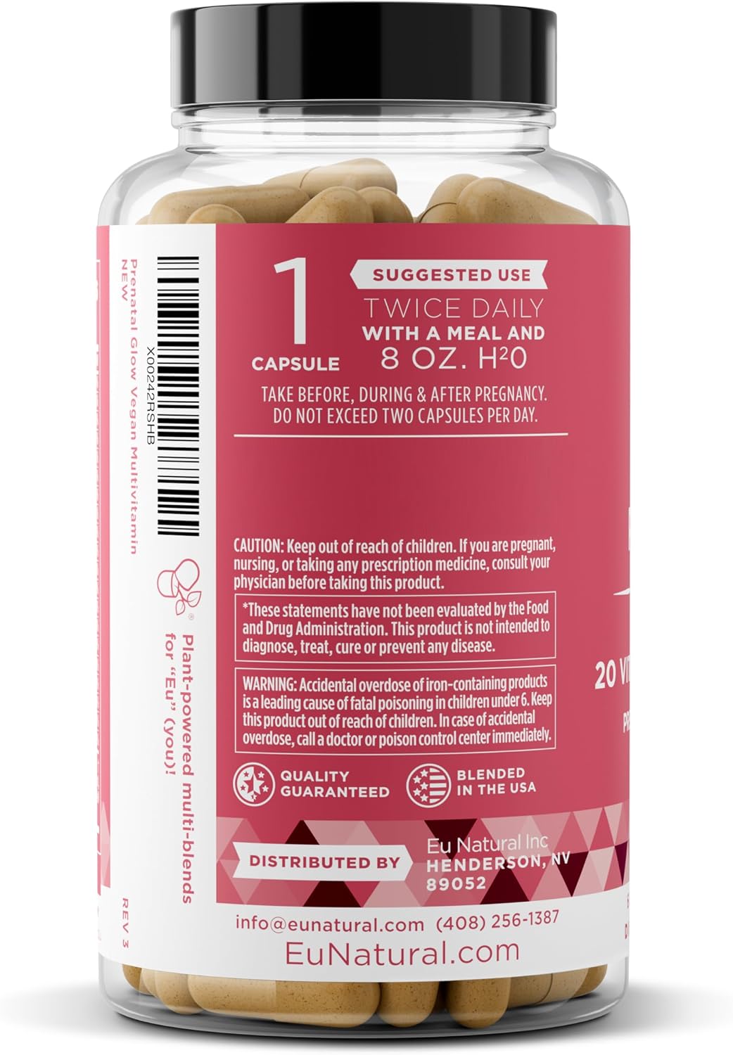 Eu Natural Glow Prenatal Vitamins for Women – 20-in-1 Multivitamin with Folate & Vegan DHA – 60 Vegetarian Capsules - görsel 9