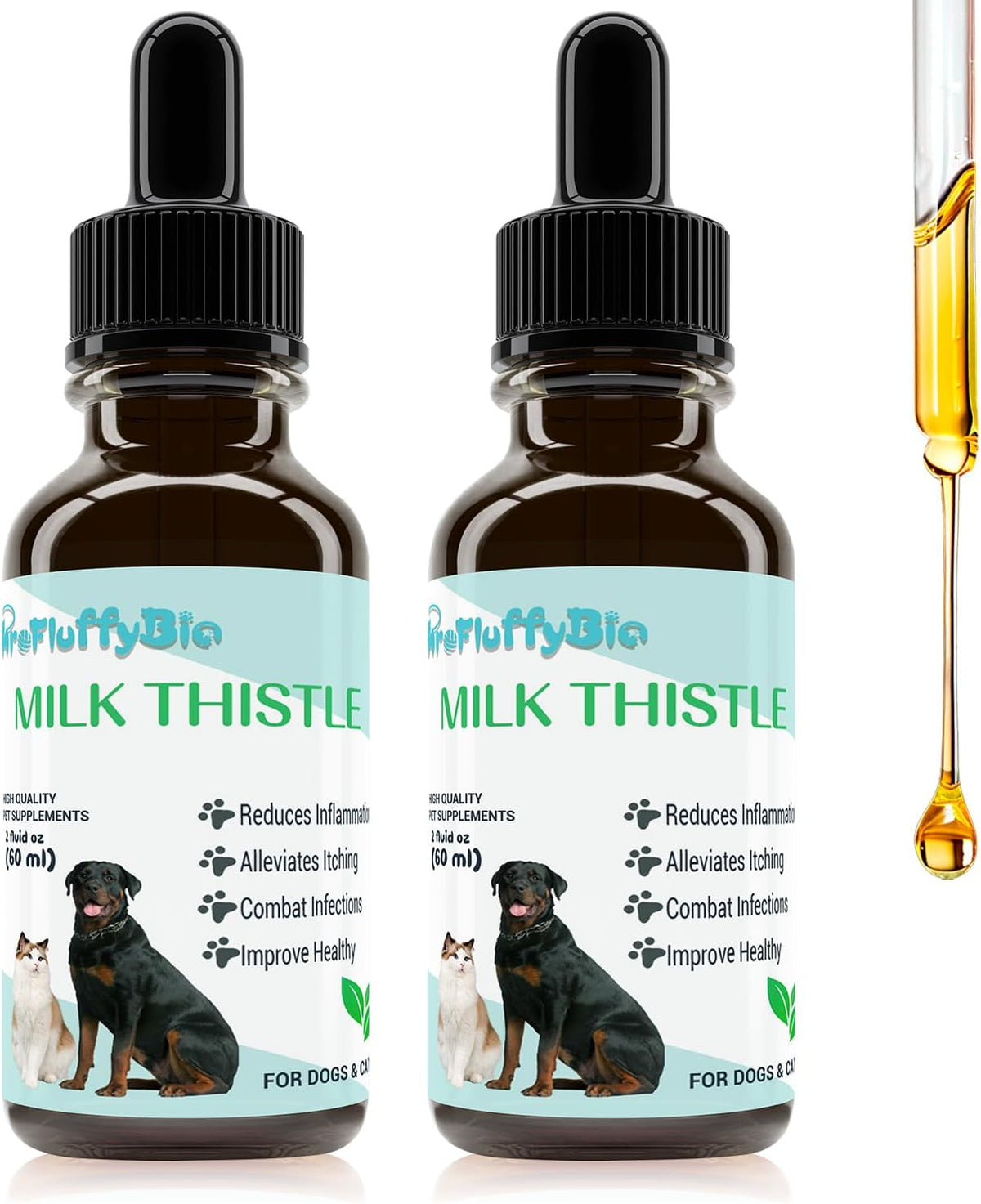 Milk Thistle for Dogs – Liver & Kidney Support, Natural Detox & Hepatic Health, with Wild Alaskan Salmon Oil & Curcumin, Omega-3 & Silymarins – Veterinarian-Formulated Herbal Supplement, 2 Oz (59 ml) (Pack of 2) - görsel 1