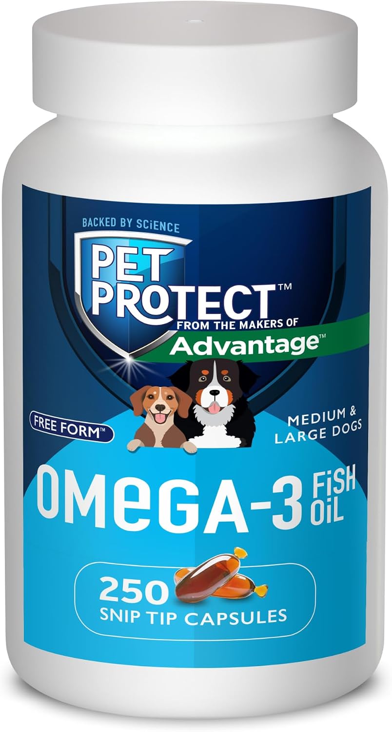 Pet Protect M/L Dog Omega-3 Supplement, Proprietary Free Form Blend, Supports a Normal Inflammatory Response, Snip-Tip Capsules (250 Count) - görsel 1