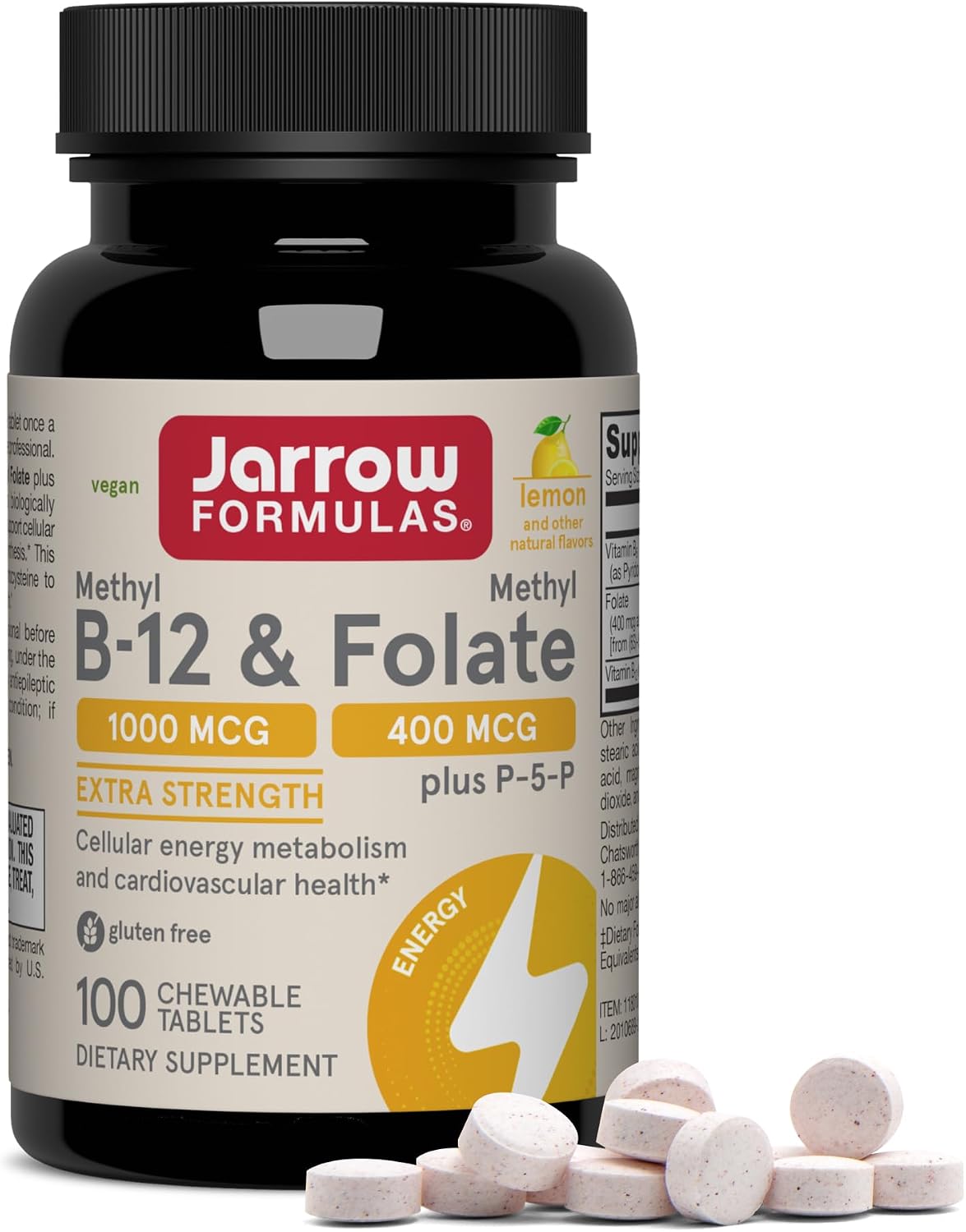 Jarrow Formulae Methyl B-12 & Methyl Folate, 100 Chewable Tablets - görsel 1