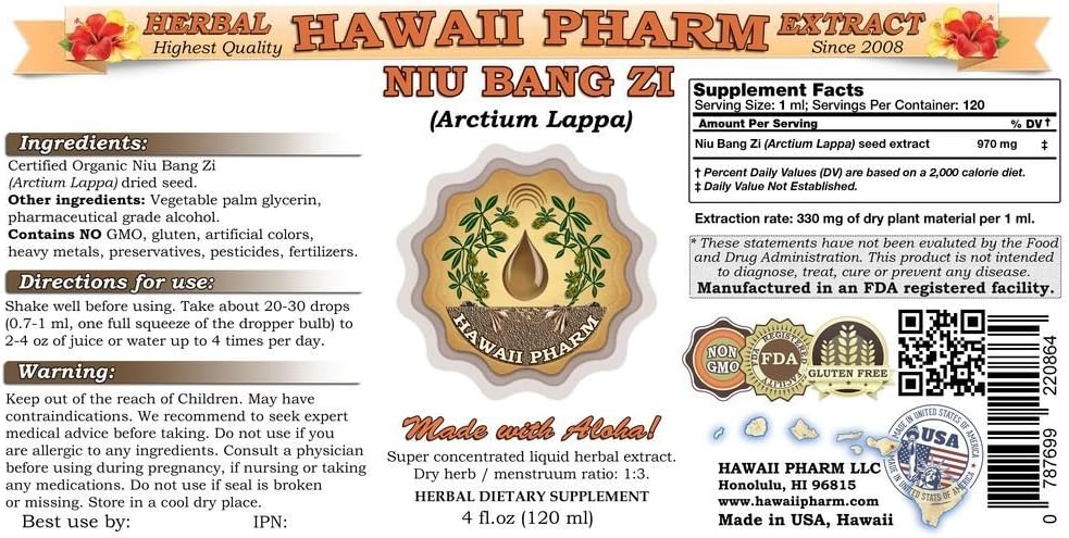 HawaiiPharm Niu Bang Zi (Burdock Seed) Tincture - 2 x 946 ml - görsel 2