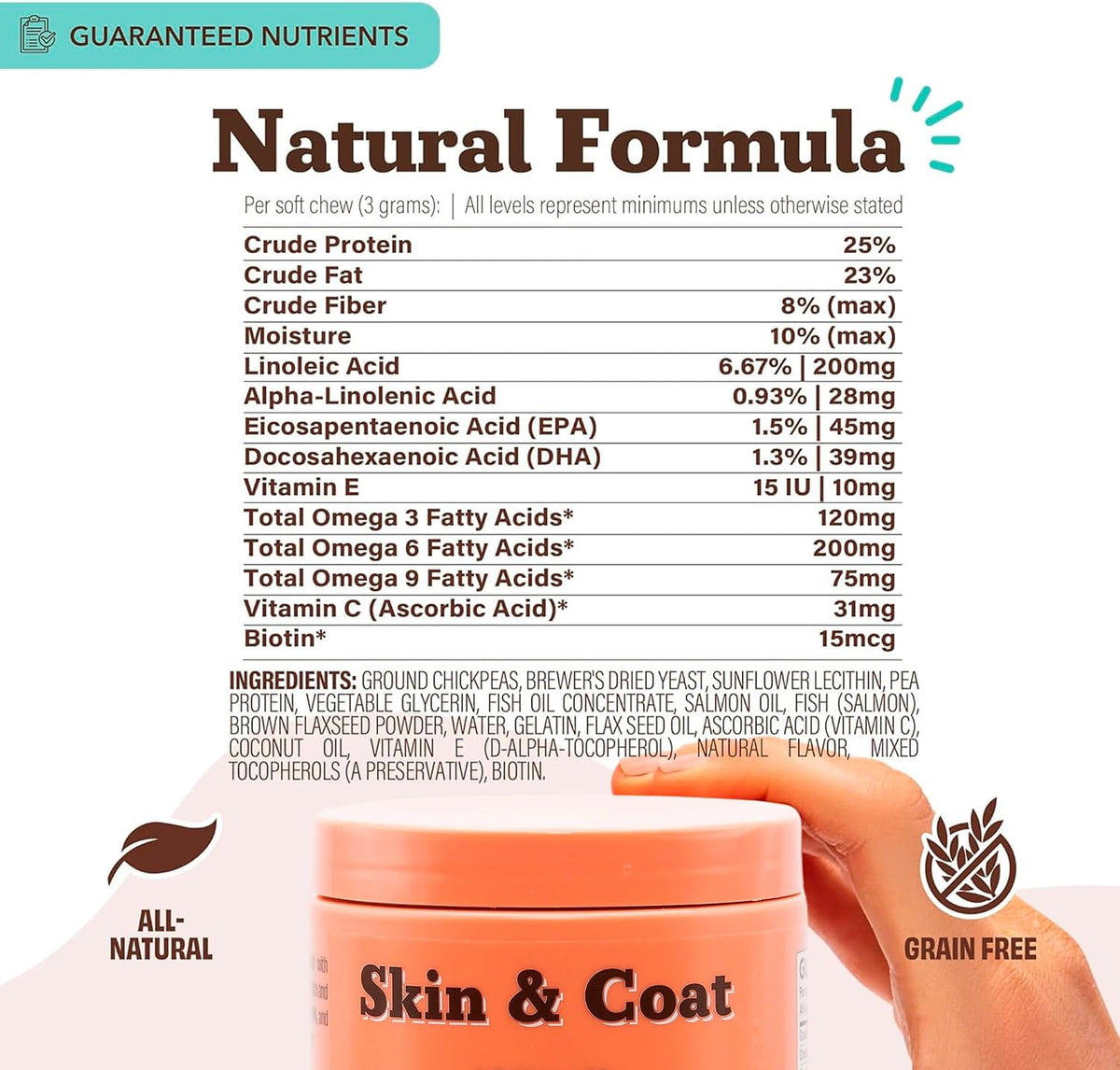 Natural Dog Company Skin & Coat Supplement Chew for Dogs – Omega 3 Salmon Oil, Biotin & Vitamin E, 180 Count - görsel 7