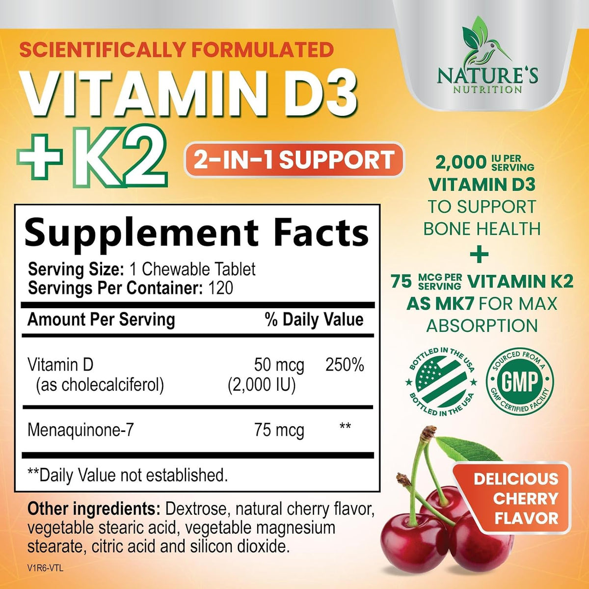 Vitamin D3 & K2 Supplement - 2000 IU D3 + 75 mcg MK-7 - Chewable Berry Tablets (120 Count) - görsel 2