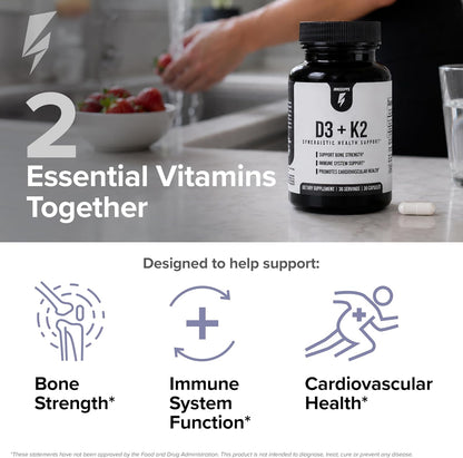 Inno D3+K2 - Vitamin K2 and D3 Supplement with Magnesium for Immune Support, Bone Strength, and Cardiovascular Health - Vitamin Complex Supplements for Overall Health & Wellness (30 Capsules)