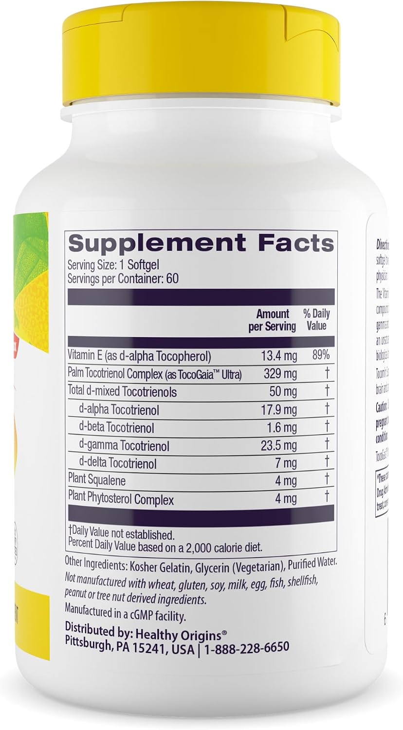 Healthy Origins Tocomin SupraBio (Tocotrienols), 50 mg - Vitamin E Supplement for Heart and Skin Health, 60 Softgels - görsel 2