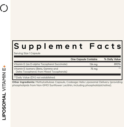 Codeage Liposomal Vitamin E Supplement - Mixed Tocopherols - 90 Capsules (3-Month Supply)