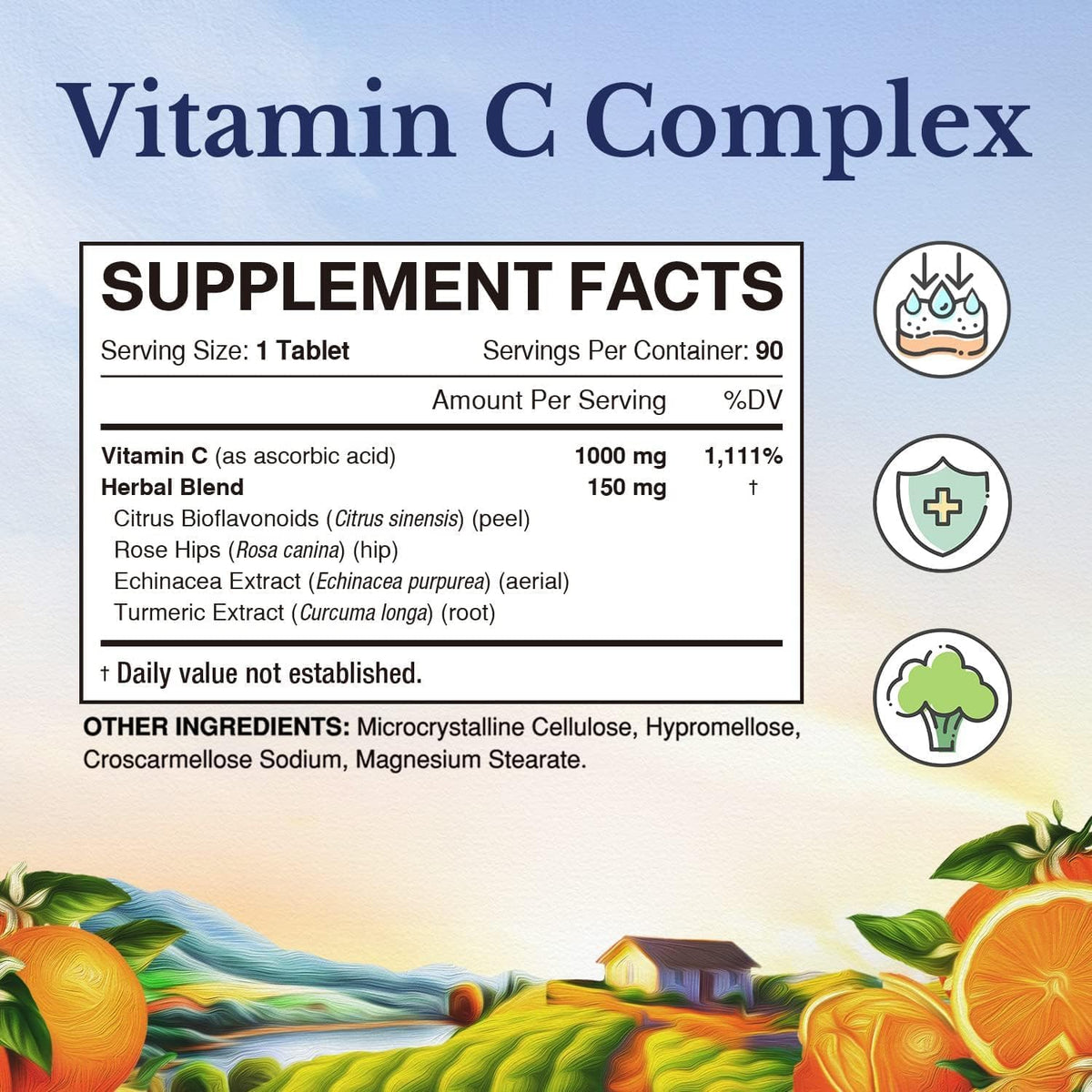Vitalitown Vitamin C Complex 1000mg with Rose Hips, Bioflavonoids, Turmeric & Echinacea - 90 Tablets - görsel 2