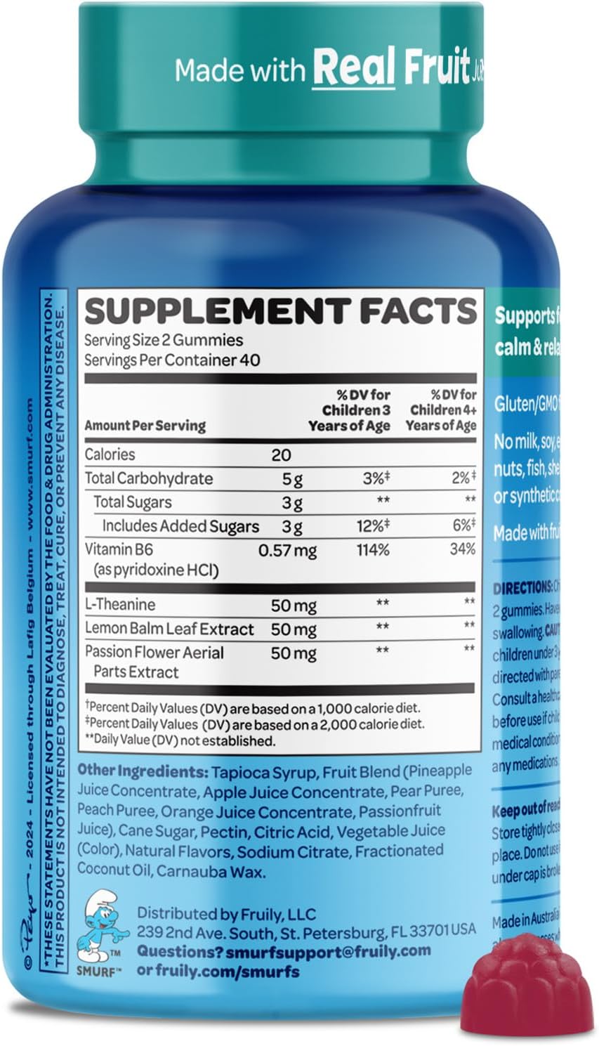 Smurfs Kids Calm Gummies - Calming Gummies with Lemon Balm & L-Theanine - Made with Real Fruit - Doctor Developed - 40 Servings - görsel 7