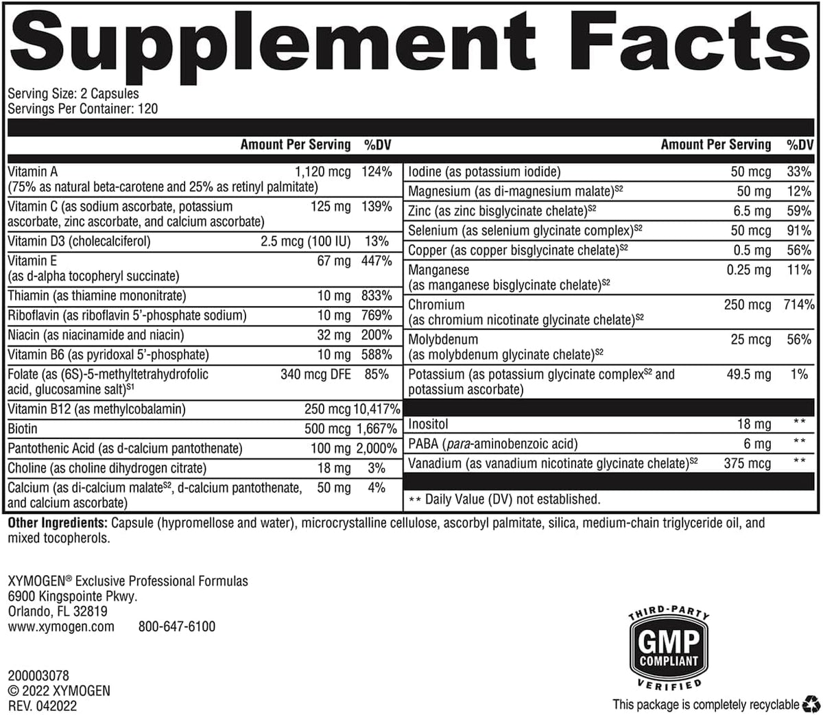 XYMOGEN ActivNutrients without Iron - Iron-Free Multivitamin for Wellness Support - Energy Production & Immune Support - Antioxidant Activity - Gluten-Free & Dairy-Free - 240 Tablets - görsel 3