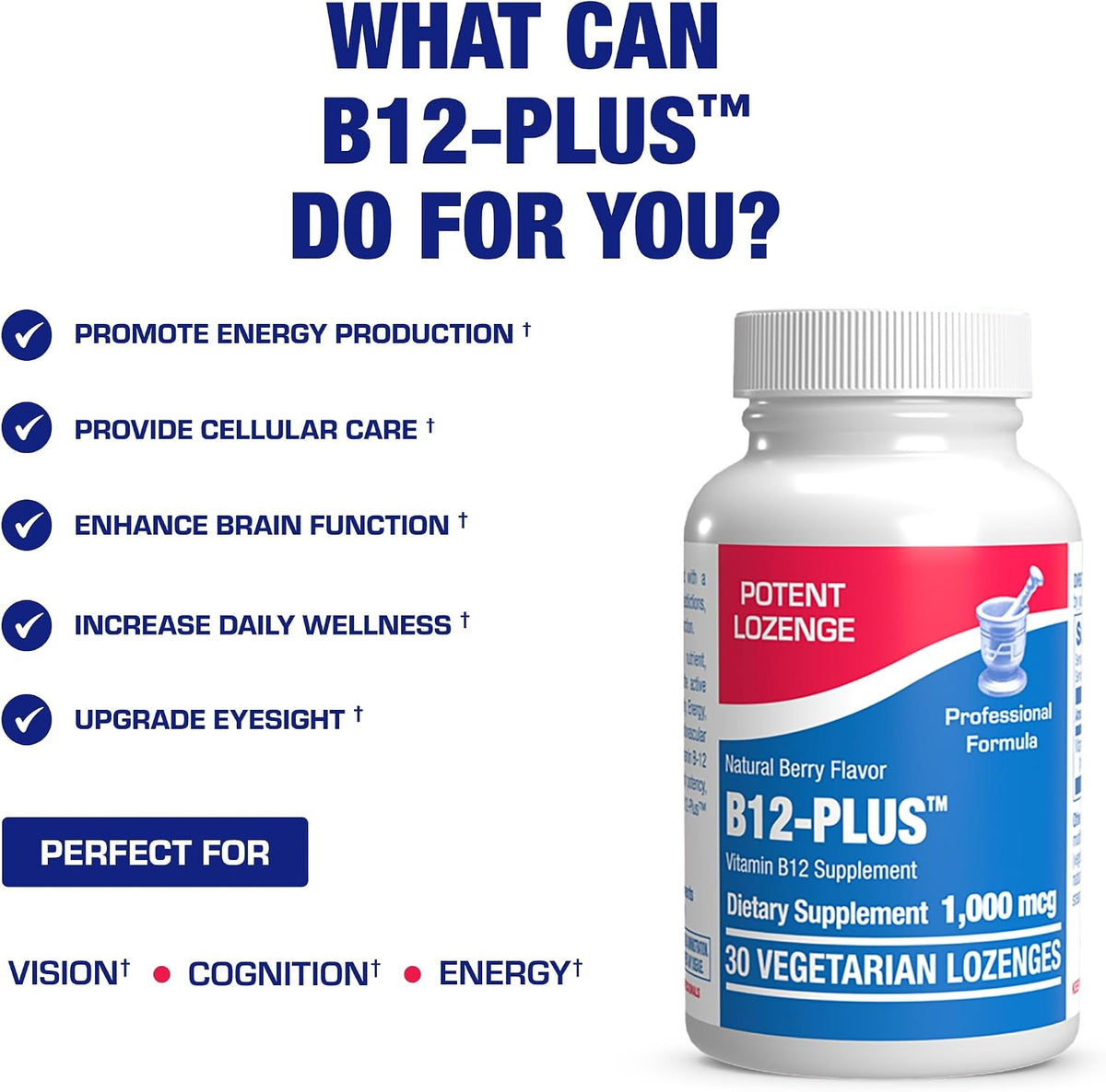Vitamin B12 Methylcobalamin 1000 mcg - Clinical Formula Sublingual Lozenges for Energy, Eye, Nerve, and Brain Support, Berry Flavour, 30 Count - görsel 5