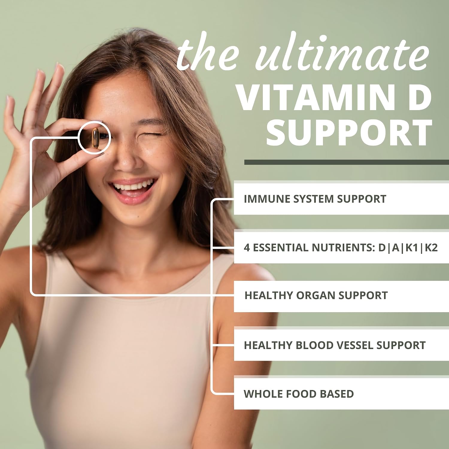 Optimal Health Systems Essential DAK1K2 | Vitamin D3 + A + K1 + K2 Immune Support, Bone Health, & Heart Health | Vitamin D with MK-7 | 5000 IU | (Non-GMO, Whole Food, Gluten-Free) 60 Soft gel capsule Capsules - görsel 3