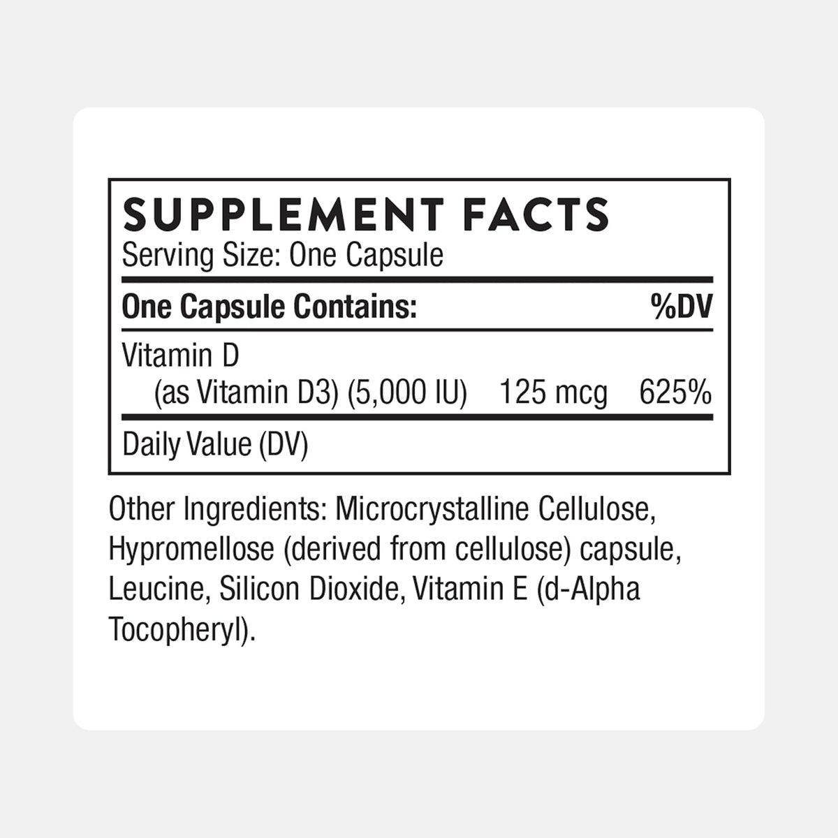 THORNE Vitamin D-5,000 – Vitamin D3 Supplement – 60 Capsules - görsel 2