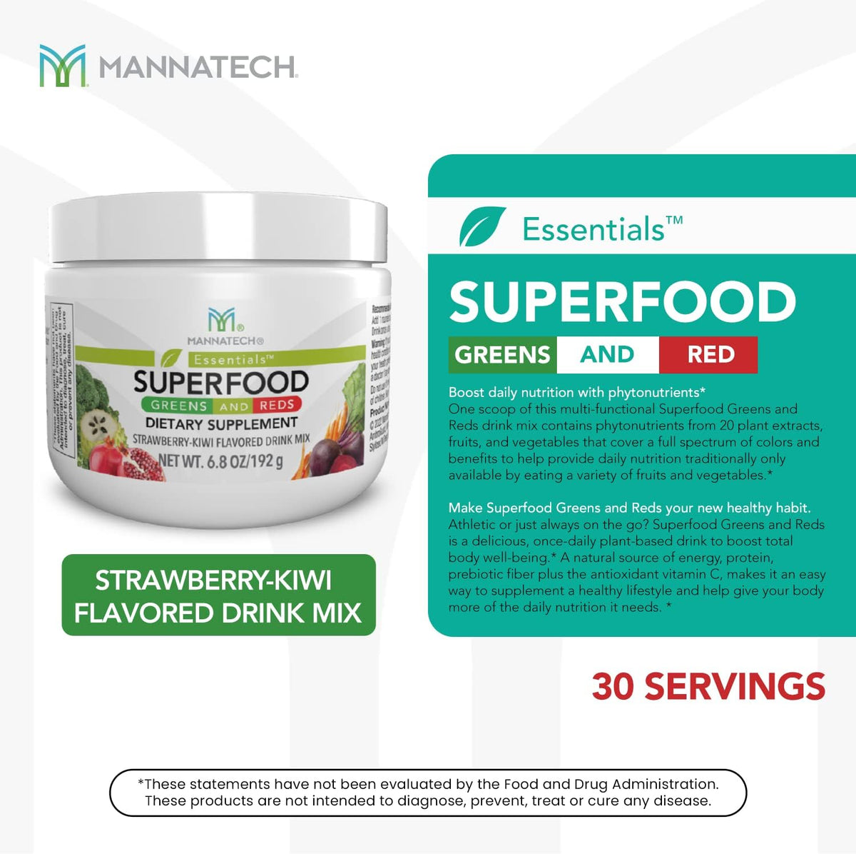 Mannatech Superfood Greens and Reds, Strawberry & Kiwi, 192g - görsel 3
