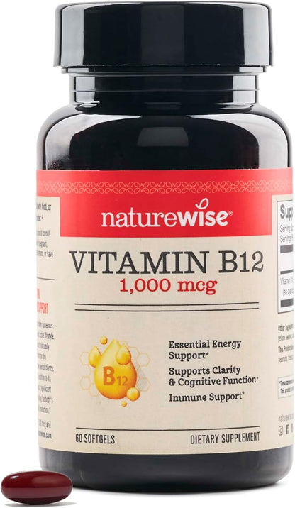 NatureWise Vitamin B12 1000 mcg - Food – Energy Metabolism Support: 1000 mcg of vitamin B12 per soft gel capsule – Image 1