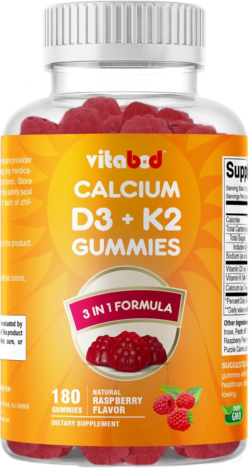 Vitabod Vitamin D3 + K2 Gummies – Bone & Heart Health Support – 180 Pectin-Based Vegan Gummies - görsel 1