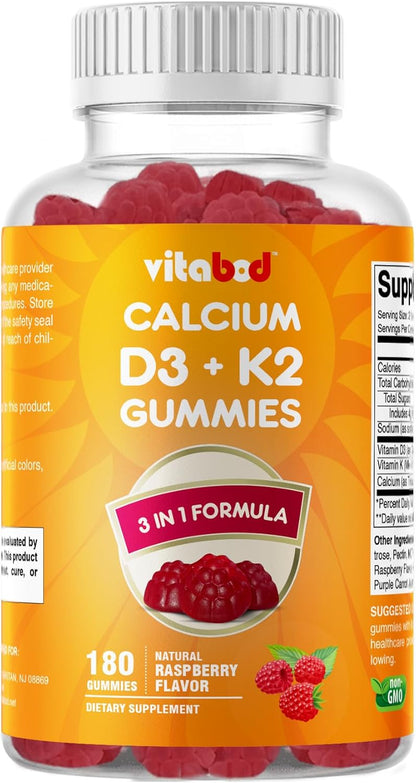 Vitabod Vitamin D3 + K2 Gummies – Bone & Heart Health Support – 180 Pectin-Based Vegan Gummies