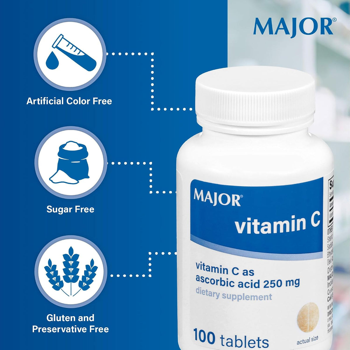 MAJOR Vitamin C 250mg - Food Supplement - 100 Tablets (2 Pack) - görsel 5