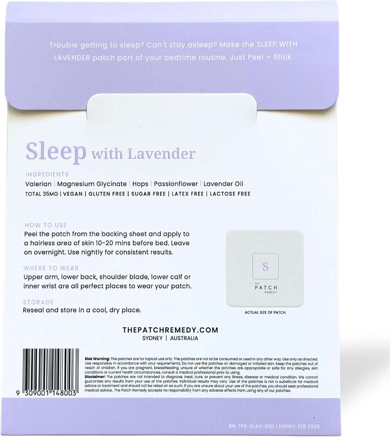 The Patch Remedy Sleep with Lavender Patch | Valerian, Passionflower, Hops, Magnesium Glycinate, Lavender | 30 Patches - görsel 2
