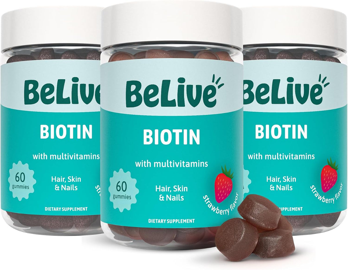 BeLive Biotin Gummies - Hair, Skin & Nails Vitamins with A, C, D, E, B12, Zinc, Folate and Inositol, Multivitamin Gummies - Strawberry (5-Pack) - görsel 9