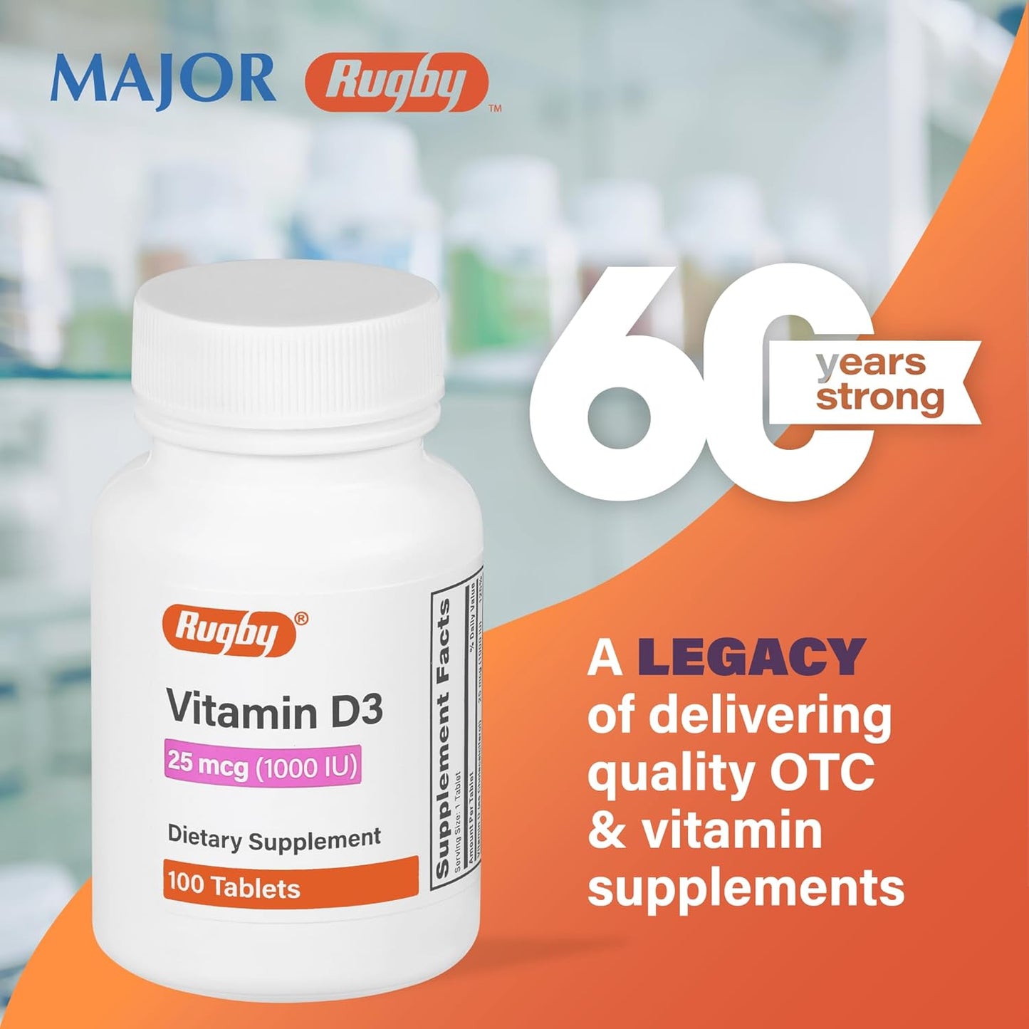 Rugby Vitamin D3, 25 micrograms (1,000 IU) - Food Supplement - 100 Tablets - görsel 6