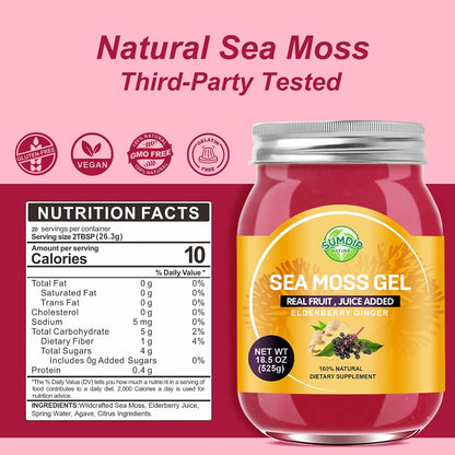 SumDIP 525 g Raw Wild-Harvested Irish Sea Moss Gel with Elderberry & Ginger