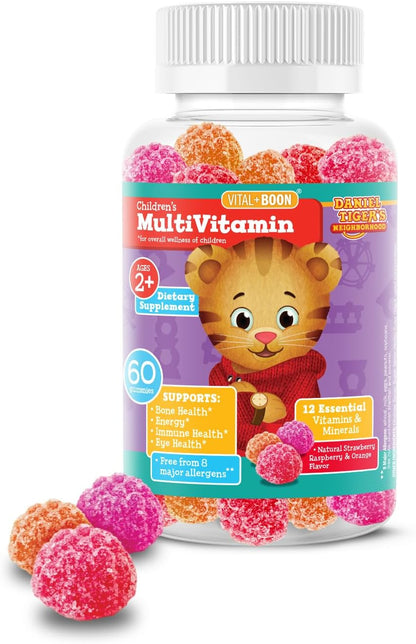 Daniel Tiger Children's Multivitamin Gummies - 12 Essential Vitamins & Minerals for Toddlers & Kids 2+ - Natural Flavours - 60 Gummies
