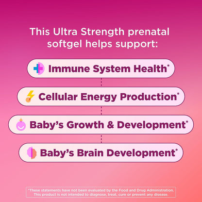OLLY Ultra Strength Prenatal Multivitamin Softgels with DHA, Folic Acid, Iron, Vitamins B, C, D, E – 60 Softgels (30 Day Supply)