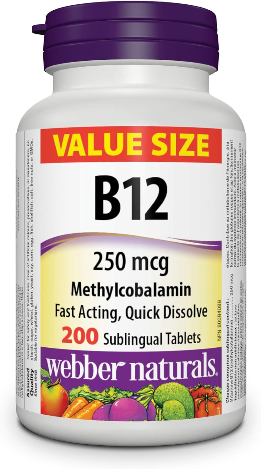 Webber Naturals Vitamin B12 250 mcg Methylcobalamin, 200 Sublingual Tablets - görsel 1