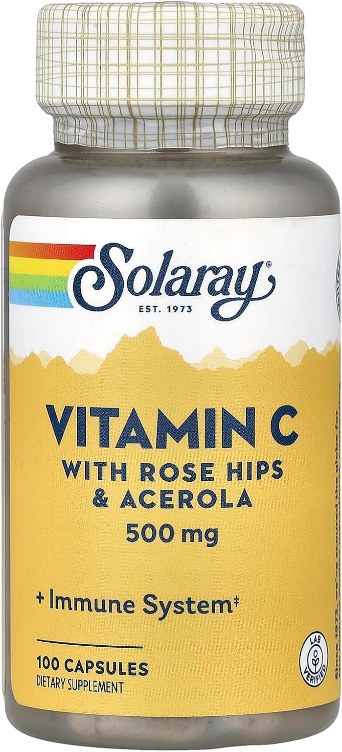 Solaray Vitamin C with Rose Hips & Acerola, 500 mg, 100 Capsules - görsel 1