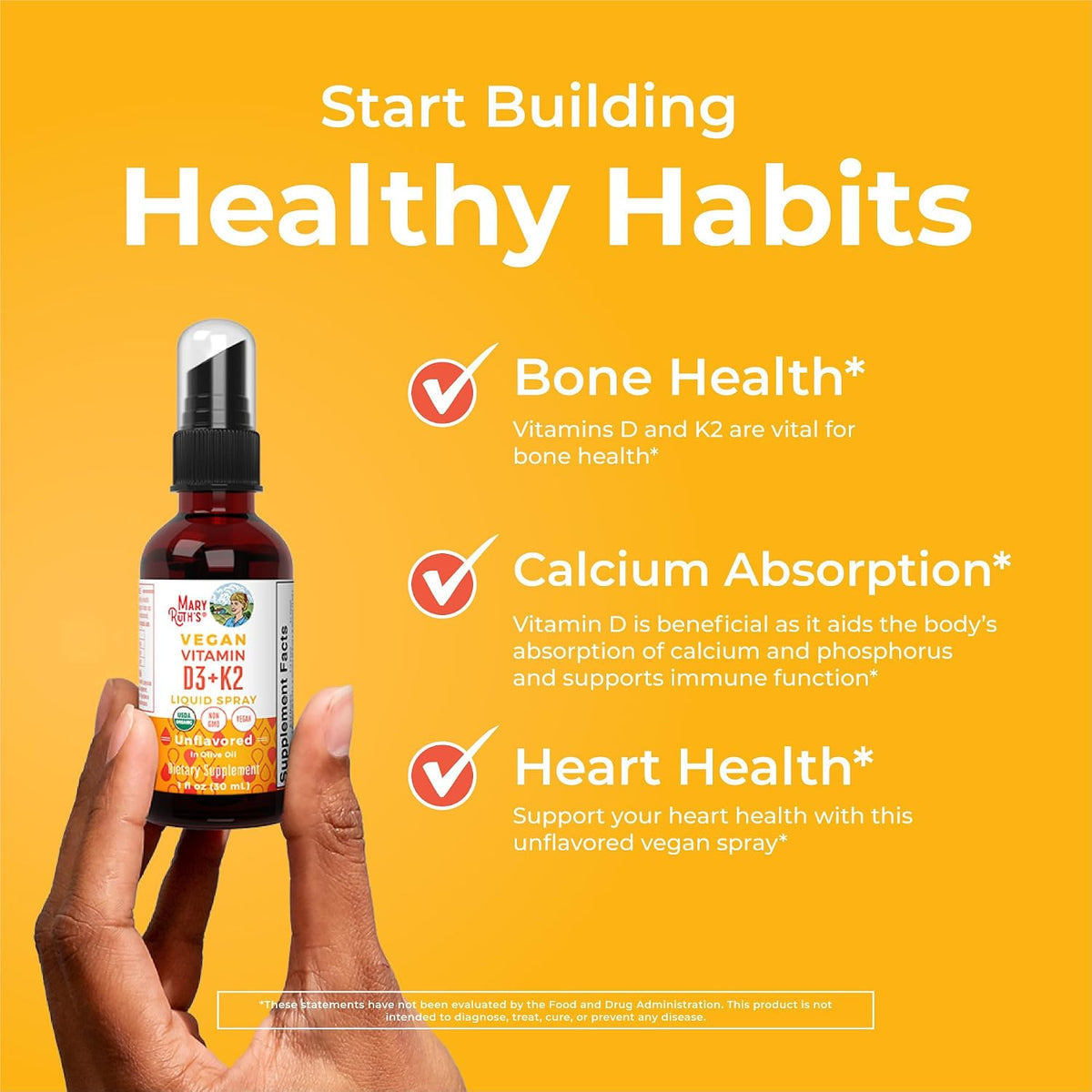 MaryRuth's Organic D3 + K2 Spray - Vitamin D3 & K2 (MK-7) for Bone Health, Immunity & Normal Blood Clotting - Vegan, Non-GMO, Gluten-free - 30 ml - görsel 5