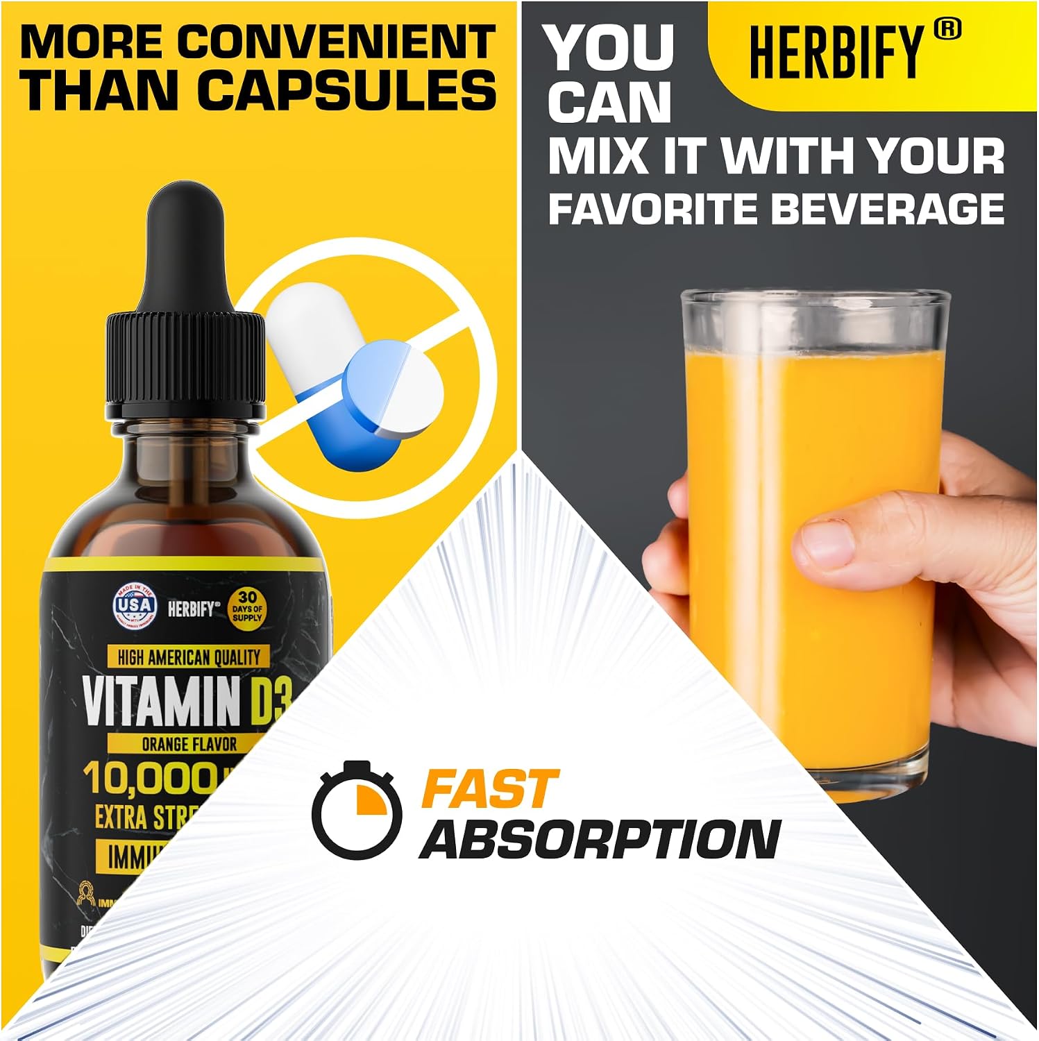 HERBIFY Vitamin D3 10000 IU Liquid Drops – Immune and Bone Health – 60 ml - görsel 5