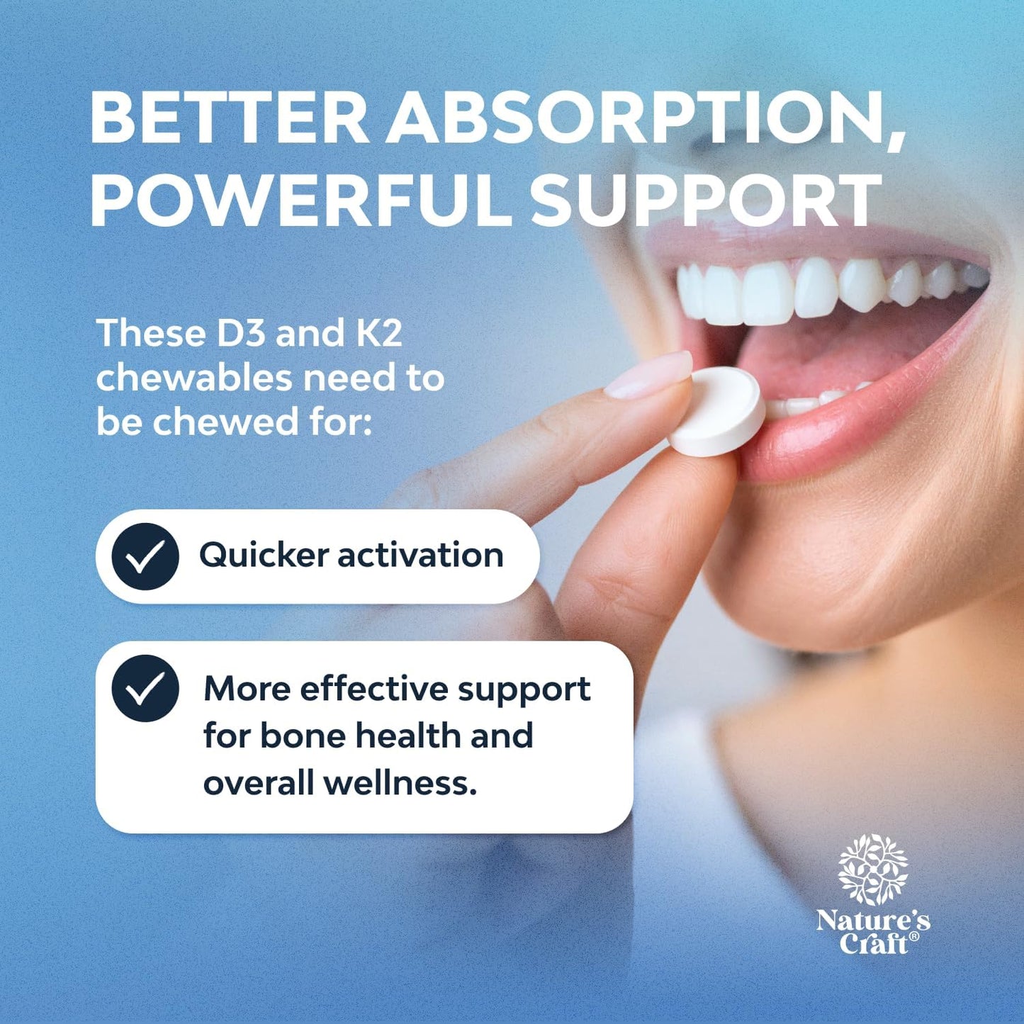 Vitamin D3 with K2 MK7 Supplement – 2000 IU D3 + K2 for Immune, Bone & Heart Health – 60 Tablets - görsel 3