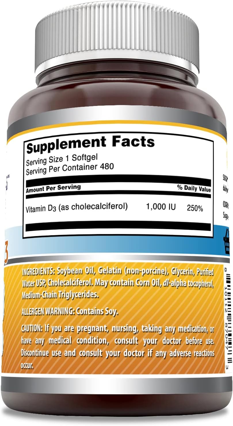 Amazing Formulae Vitamin D3 1000 IU Softgels Supplement - 480 Count - görsel 2