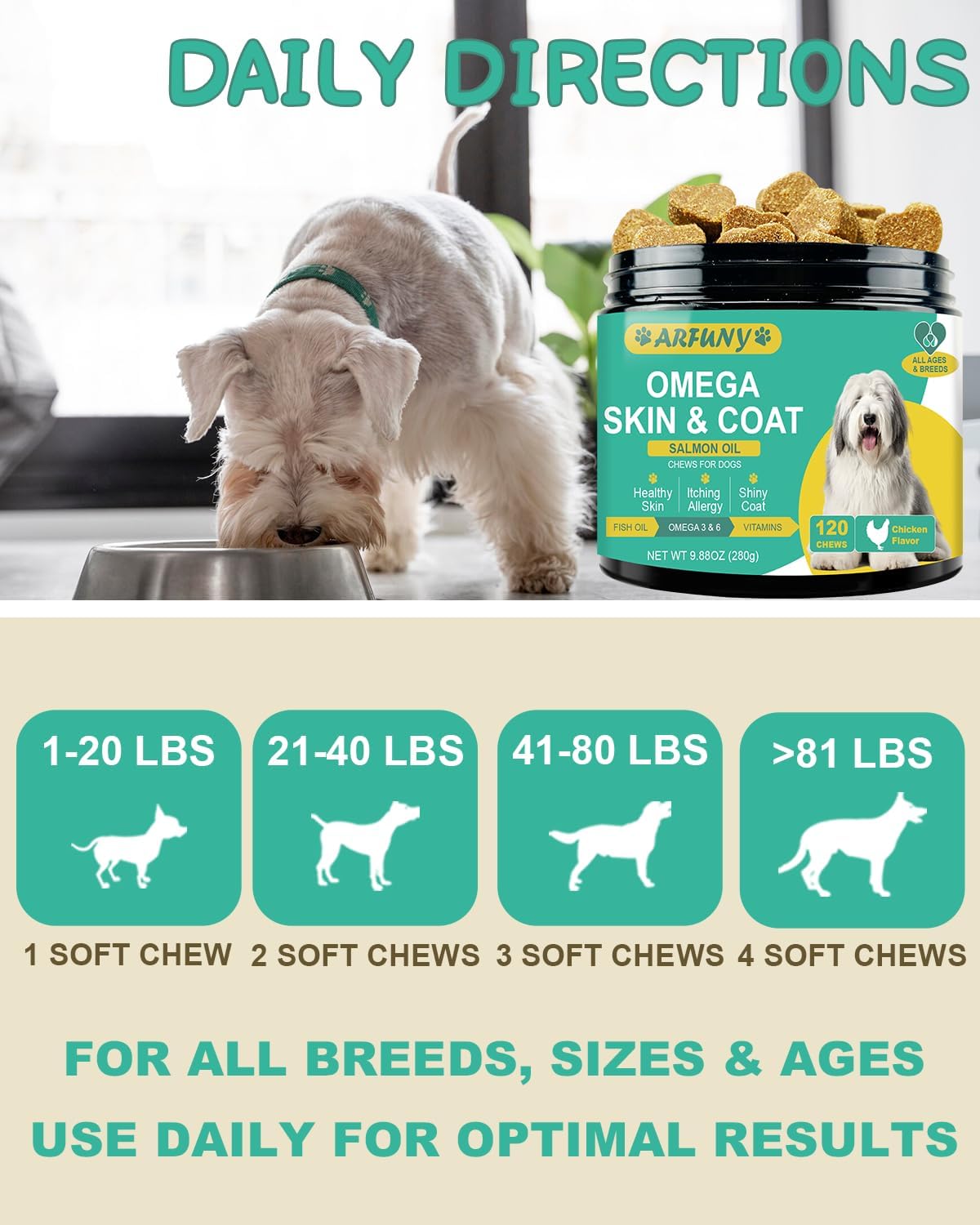 Omega-3 for Dogs - Skin and Coat Supplement with EPA & DHA - Fish Oil Chews with Salmon Oil & Vitamins - Chicken Flavour, 120 Chews - görsel 5