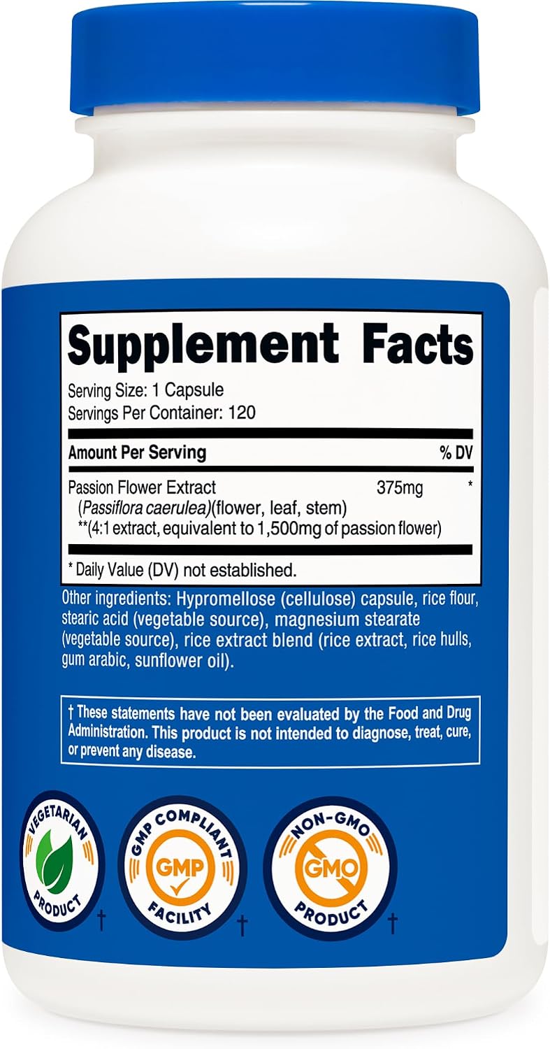 Nutricost Passion Flower Extract - 375mg 4:1 Extract, 120 Capsules - Gluten-free, Non-GMO, Vegetarian Friendly - görsel 5