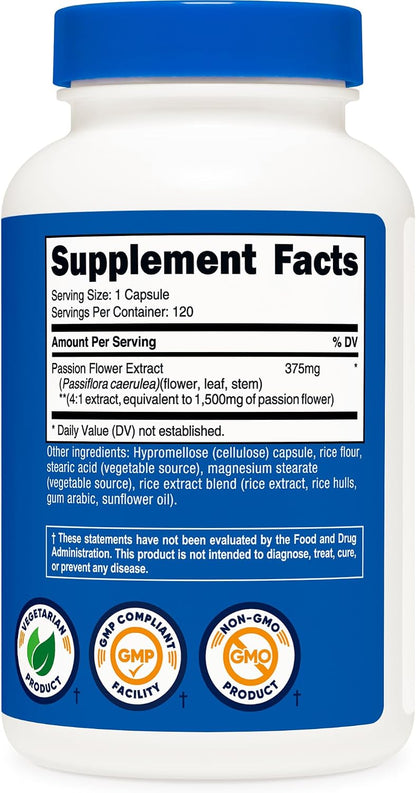 Nutricost Passion Flower Extract - 375mg 4:1 Extract, 120 Capsules - Gluten-free, Non-GMO, Vegetarian Friendly