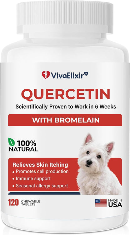 Quercetin & Bromelain Tablets for Dogs – for Skin Allergies, Atopic Dermatitis, Ear Infections & Joint Stiffness – Immune & Anti-Inflammatory Support – Vet-Formulated