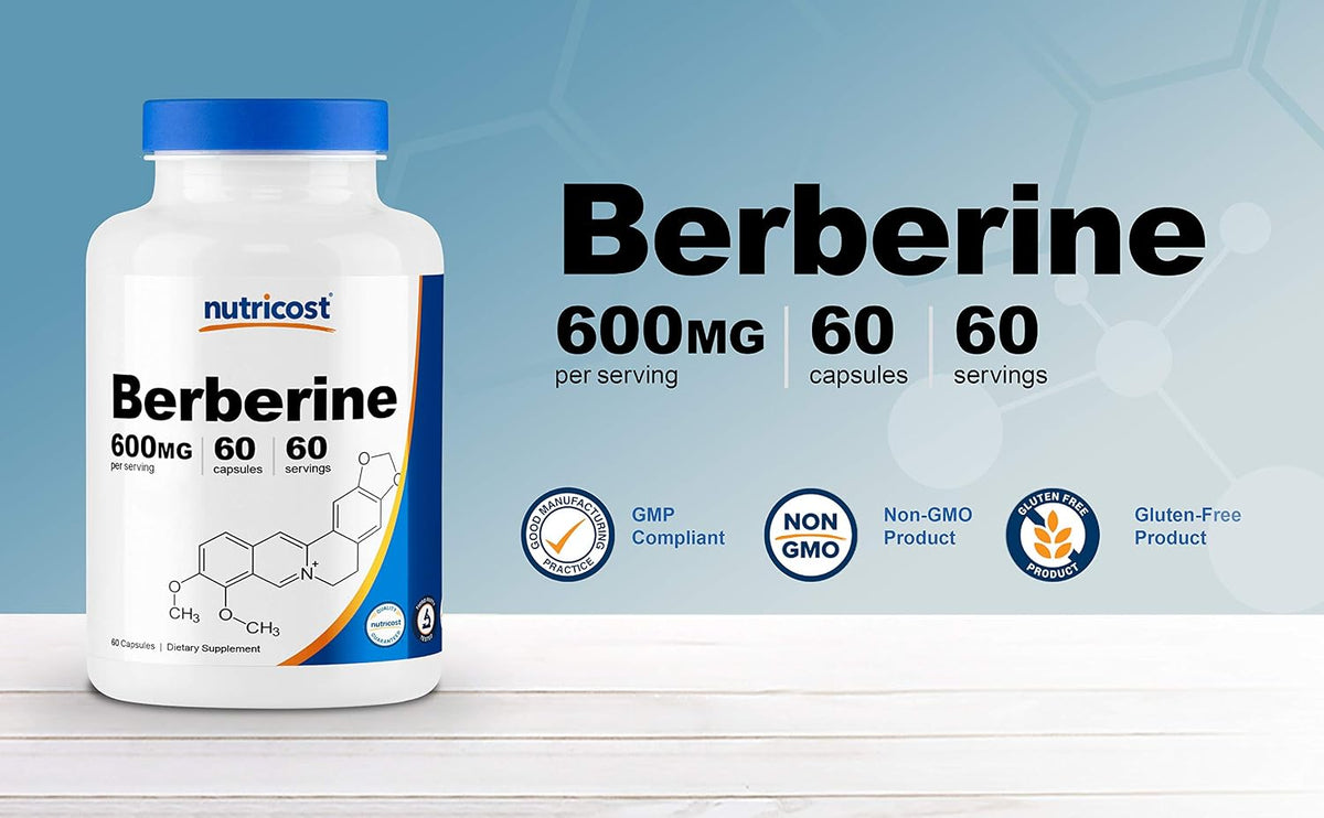 Nutricost Berberine HCl 600mg, 60 Capsules (2 Bottles) – Gluten-free, Veggie Caps, Non-GMO - görsel 5