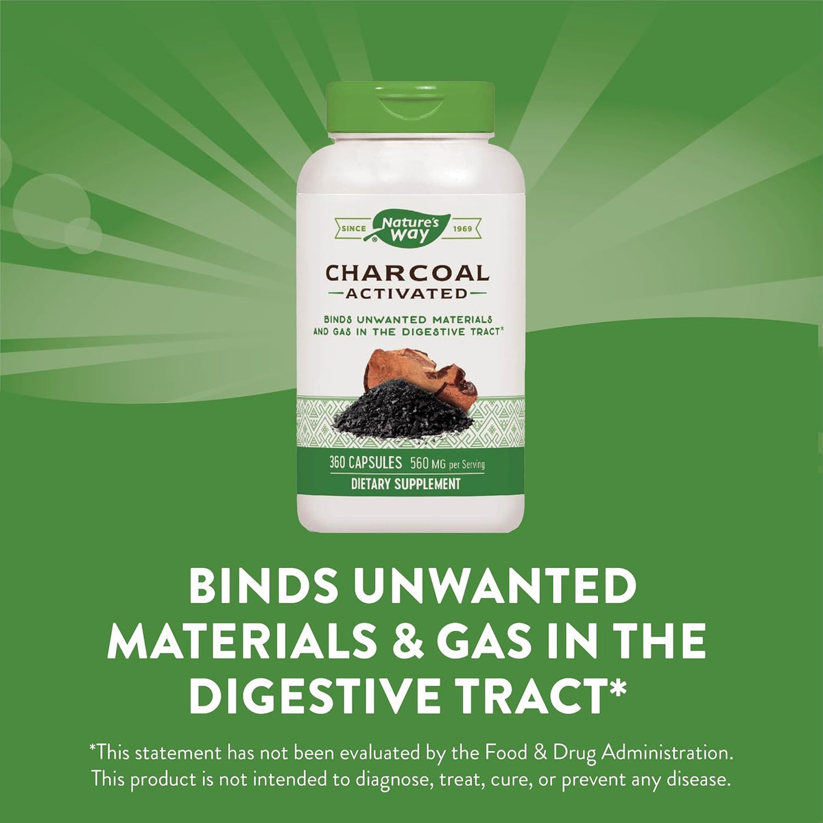 Nature's Way Activated Charcoal, 560mg per Serving, 360 Capsules - görsel 3